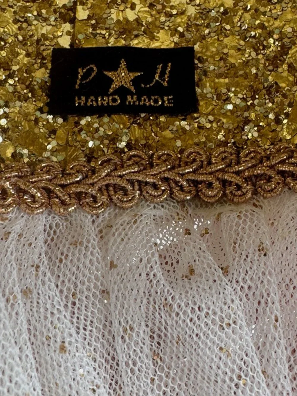 P H Handmade Gold Glitter Crown Veil Kids Princess Boutique Accessory
